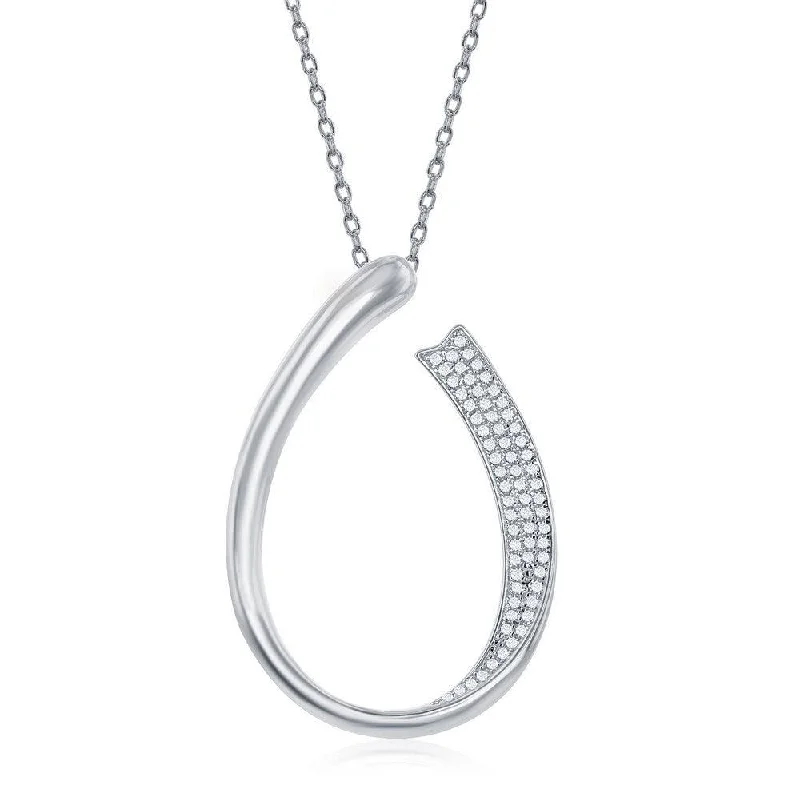 Sterling Silver Half Micro Pave J-Design Necklace