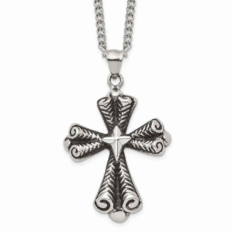 Stainless Steel Antiqued Cross Necklace