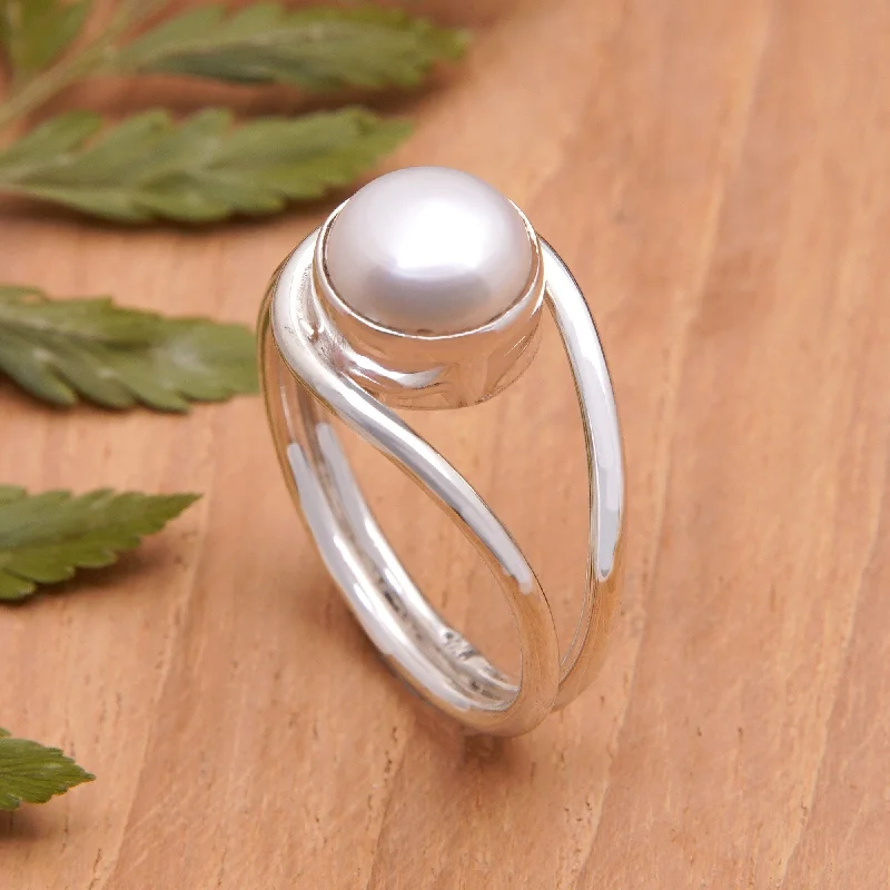 Novica Handmade Sophisticated Waves Cultured Pearl Cocktail Ring