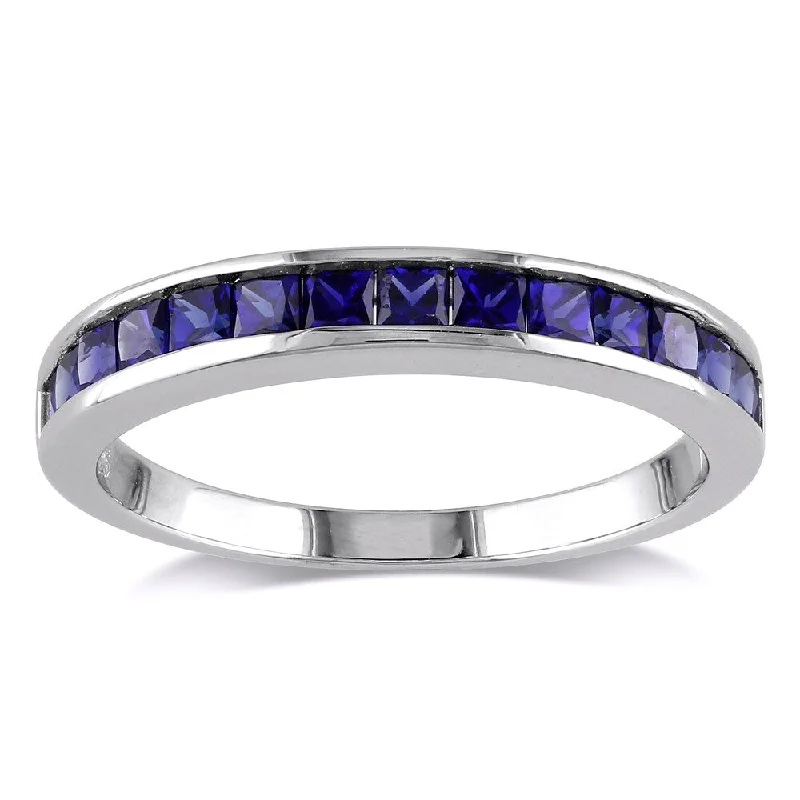 Miadora Sterling Silver Created Blue Sapphire Eternity Ring