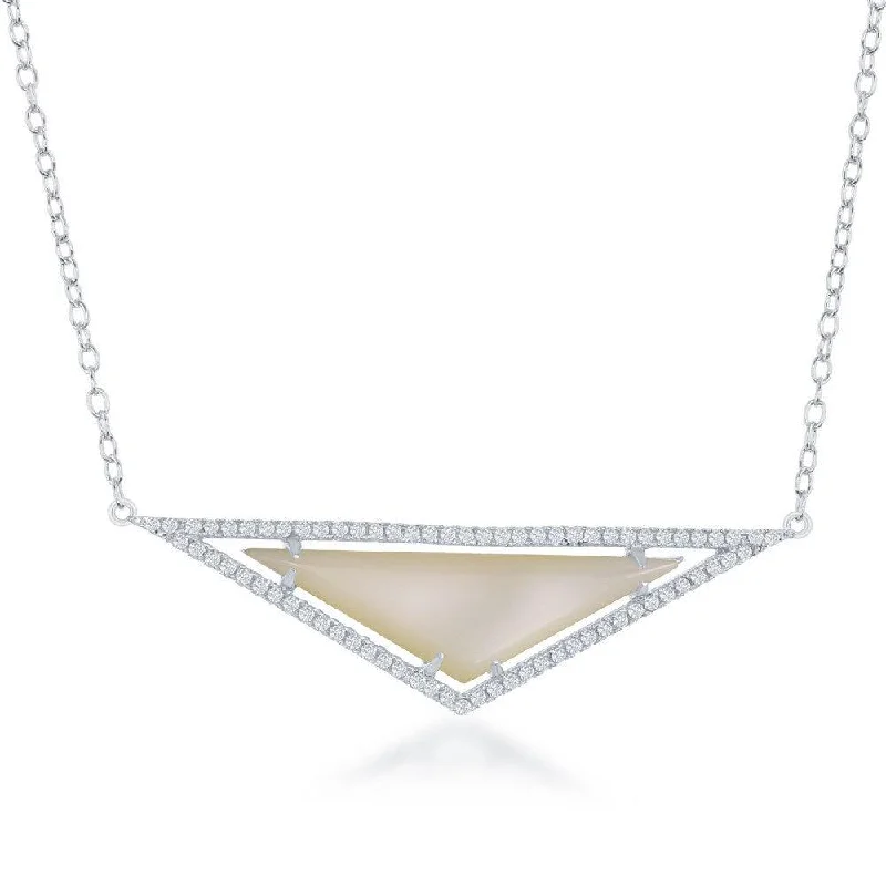 Sterling Silver Triangle White MOP CZ Necklace