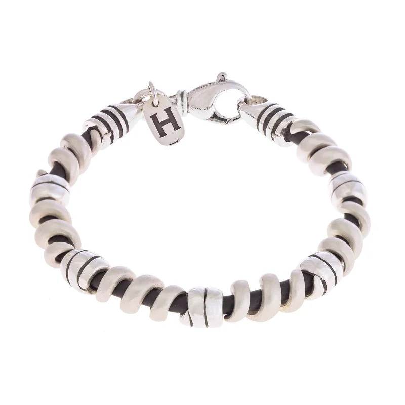 8.5-INCH STERLING SILVER AND BLACK RUBBER SPIRAL BRACELET