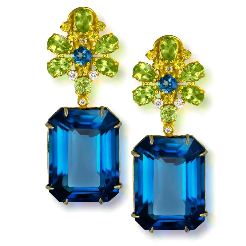 Gold Blossom Earrings with London Blue Topaz