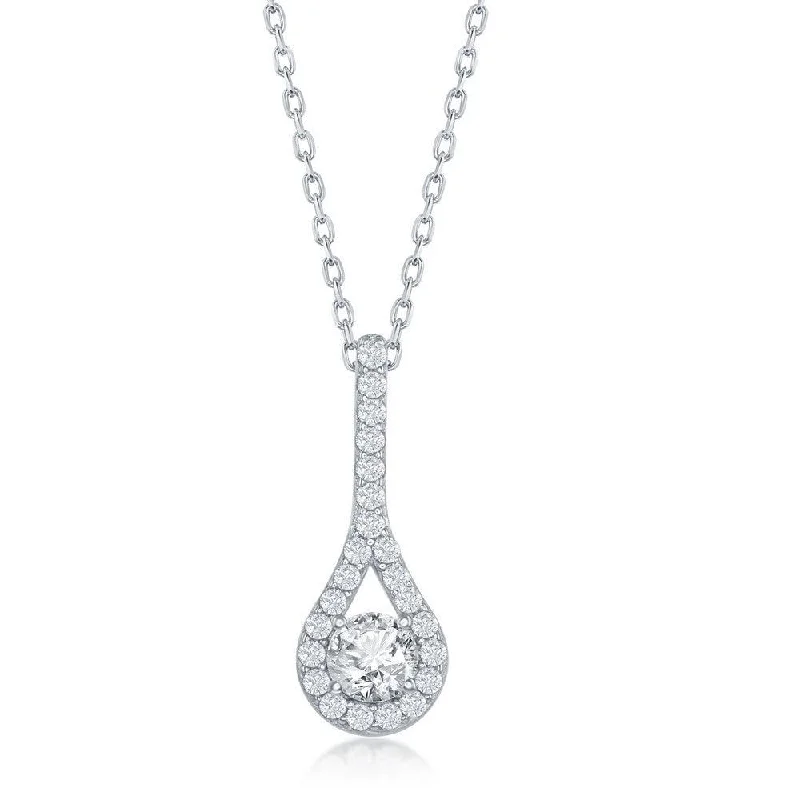 Sterling Silver Long Pear Shaped Cubic Zirconia Necklace