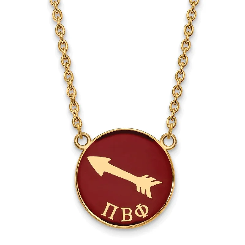 14K Plated Silver Pi Beta Phi Large Red Enamel Logo Disc Necklace