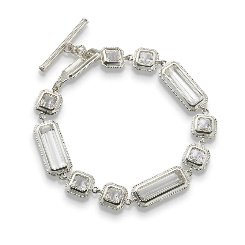 MONICA RICH KOSANN STERLING SILVER ROCK CRYSTAL BRACELET WITH MILGRAIN BEZEL DETAIL