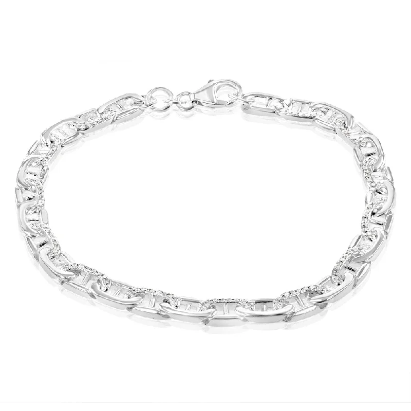 Sterling Silver Patterned Anchor 19cm Bracelet