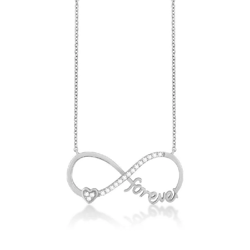 Sterling Silver Heart "Forever" Infinity CZ Necklace