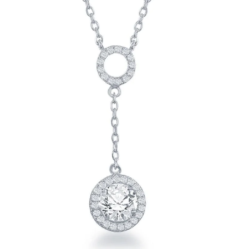 Sterling Silver Open CZ Circle with Round Dropdown CZ Necklace