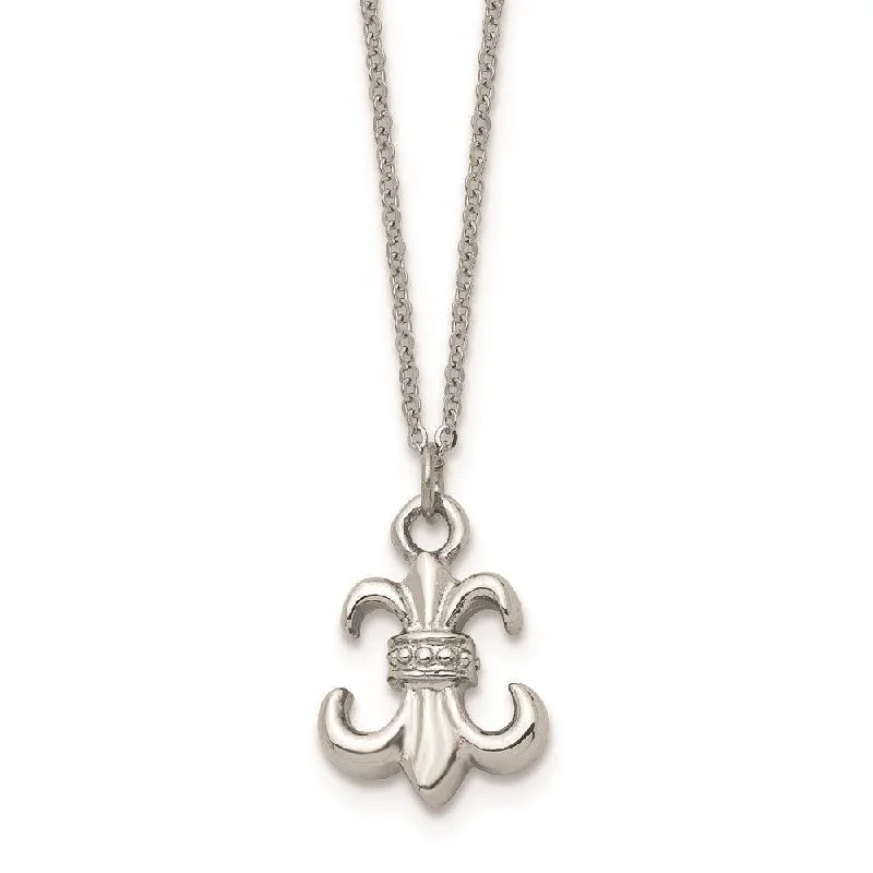 Stainless Steel Polished Fleur de Lis with 2 ext. Necklace