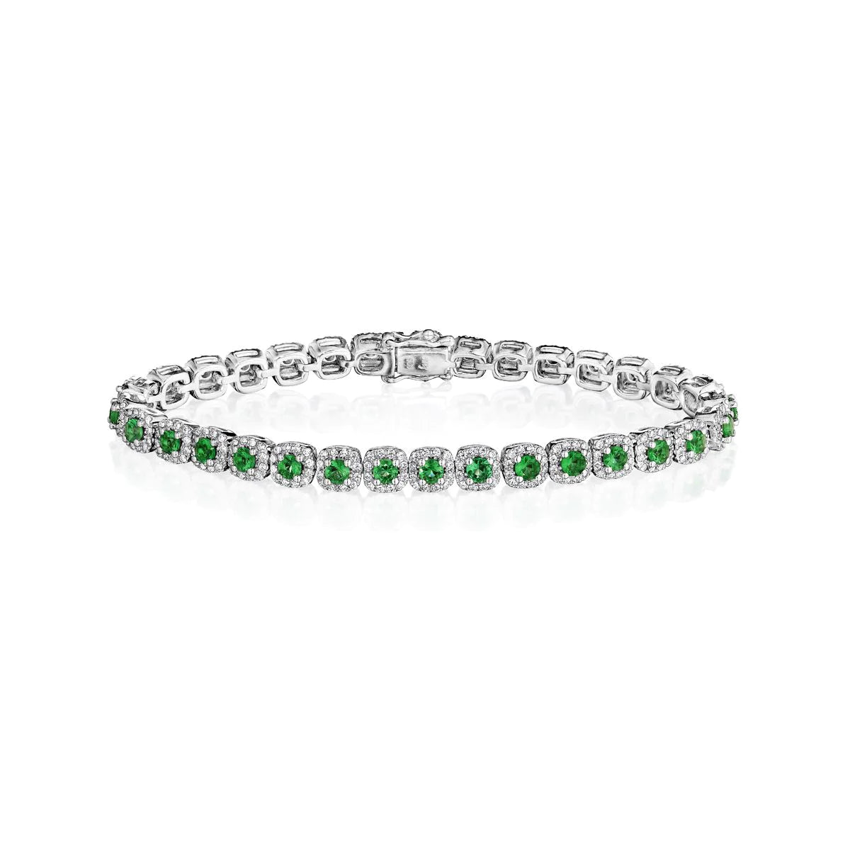 FANA 14K WHITE GOLD ROUND EMERALD 3.55CTW AND DIAMOND HALO BRACELET 1.93CTW