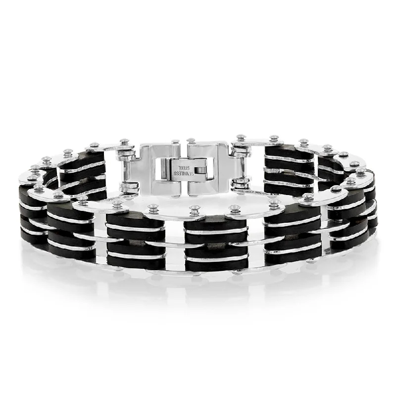 Stainless Steel Fancy Black And Silver 20.3cm Bracelet