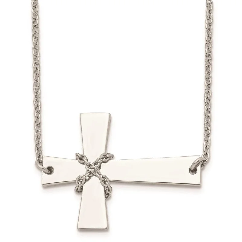 Stainless Steel Sideways Cross w/Chain Necklace