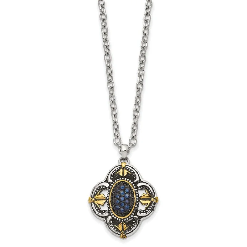 Stainless Steel Blue Glass with Yellow IP-plated Accent Necklace