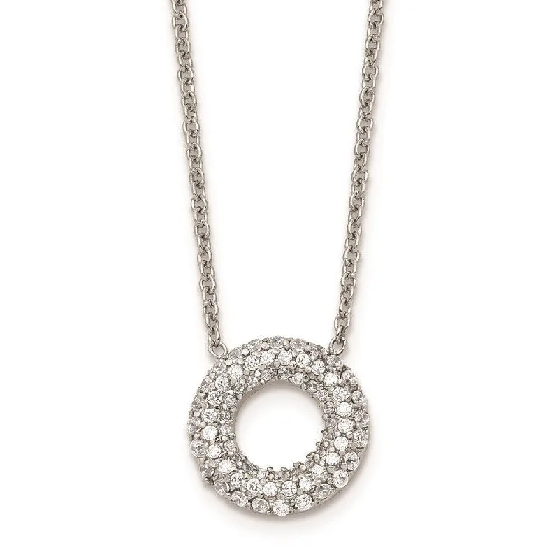 Stainless Steel Polished Circle with CZs Necklace