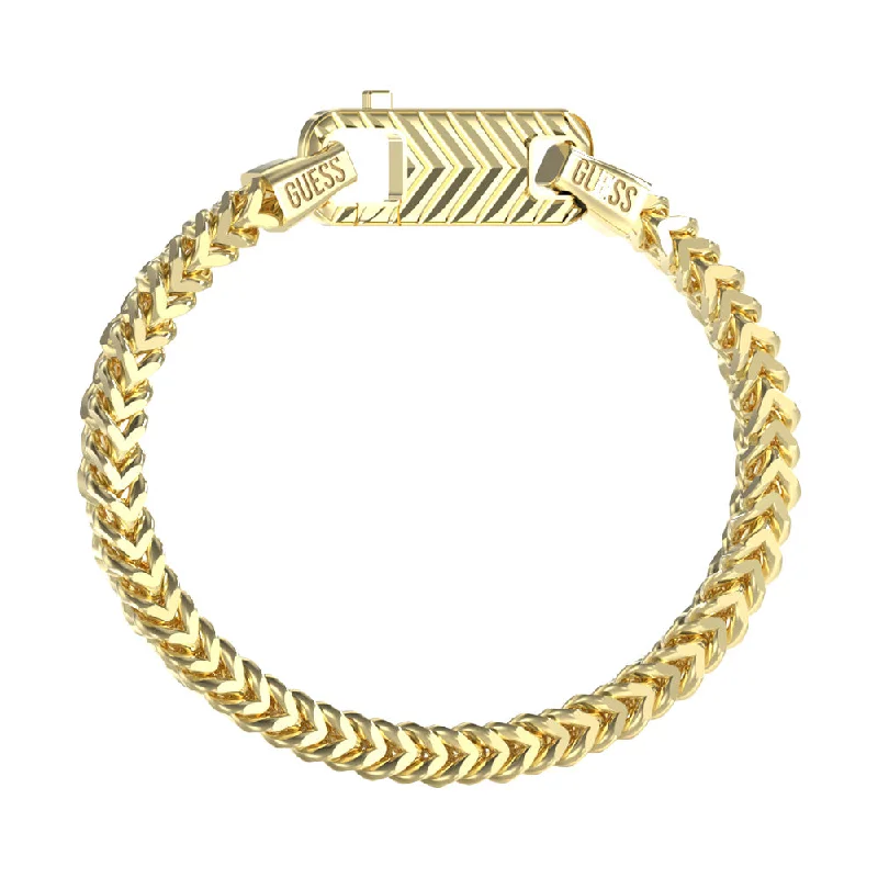 Guess Men's Jewellery Gold Plated Stainless Steel 8mm Textured Hook Chain Bracelet