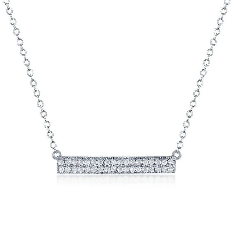 Sterling Silver Double Row CZ Bar Necklace