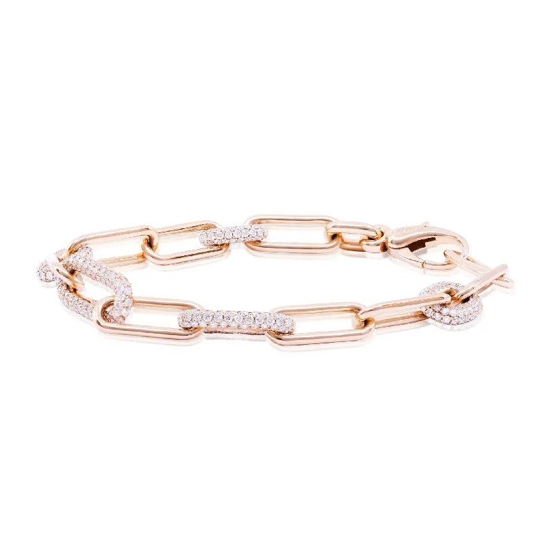 18K ROSE GOLD 7-INCH PAPERCLIP AND OVAL PAVE DIAMOND LINK BRACELET 4.05CTW