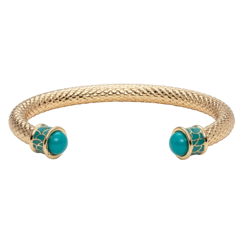 18K YELLOW GOLD PLATED SALAMANDER TORQUE TURQUOISE BANGLE