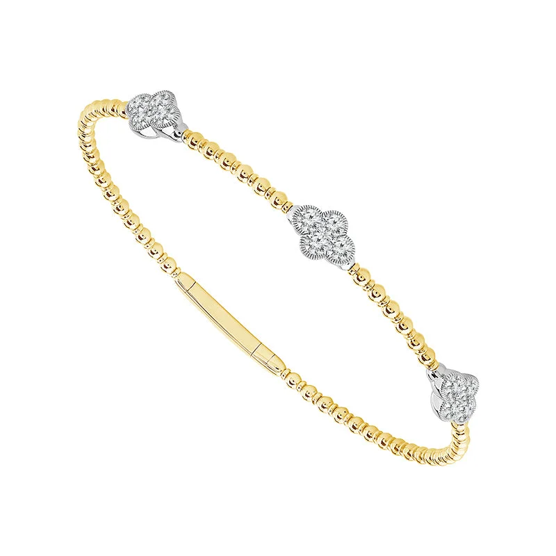 1.00 Ctw Flower Flexible Diamond Bangle Bracelet in 14 Karat Two Tone Gold