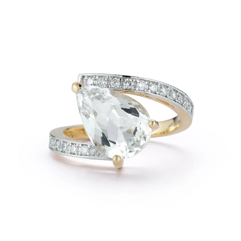 14kt Slanted White Topaz Pear Ring