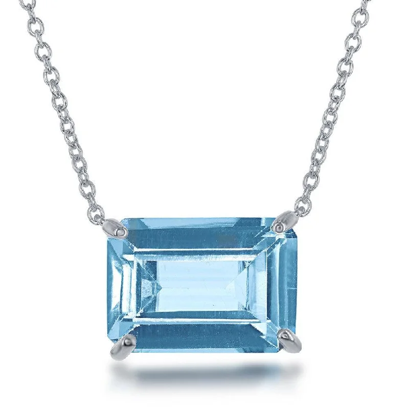 Sterling Silver Rectangle Blue Topaz Prong Set Necklace