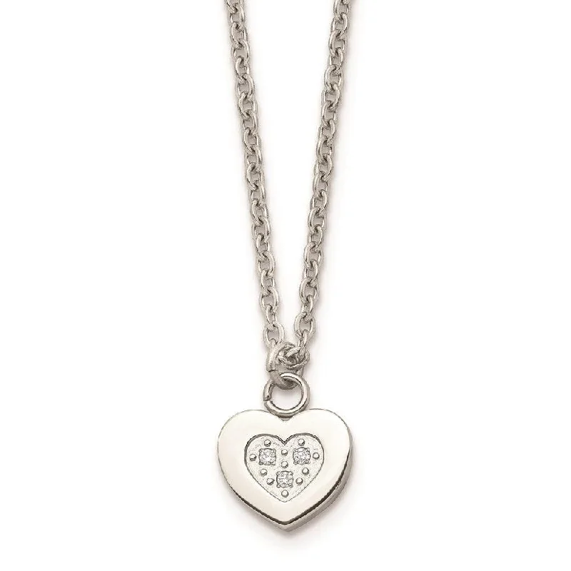 Stainless Steel Polished Heart with CZs Necklace