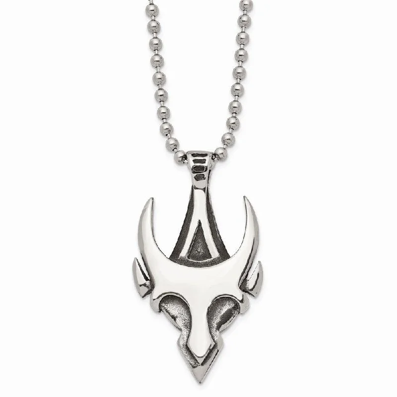 Stainless Steel Antiqued & Polished Skull 22in Necklace