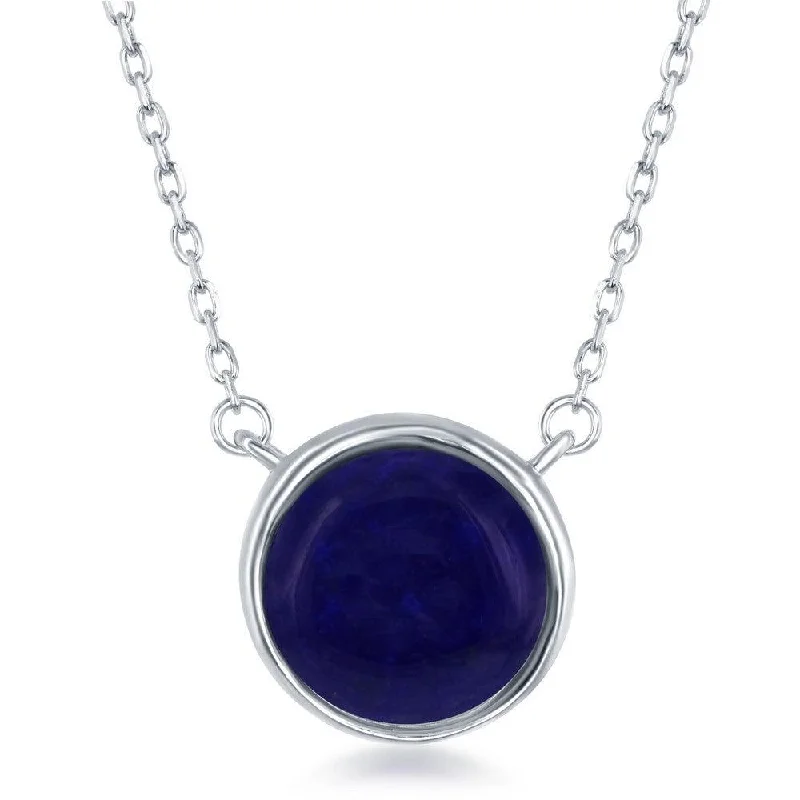 Sterling Silver Round Lapis Bezel Set Necklace