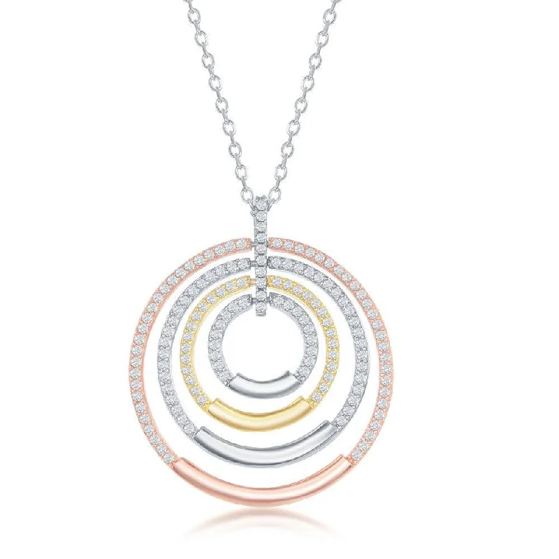 Sterling Silver Tri Color Multi-Circle CZ Necklace