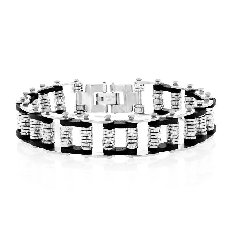 Stainless Steel Black And Silver Fancy 20.3cm Bracelet