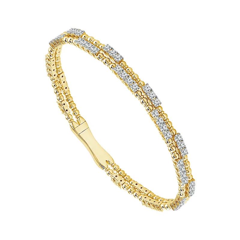 2 3/4 Ctw Double Row Flexible Diamond Bangle Bracelet in 14 Karat Yellow Gold