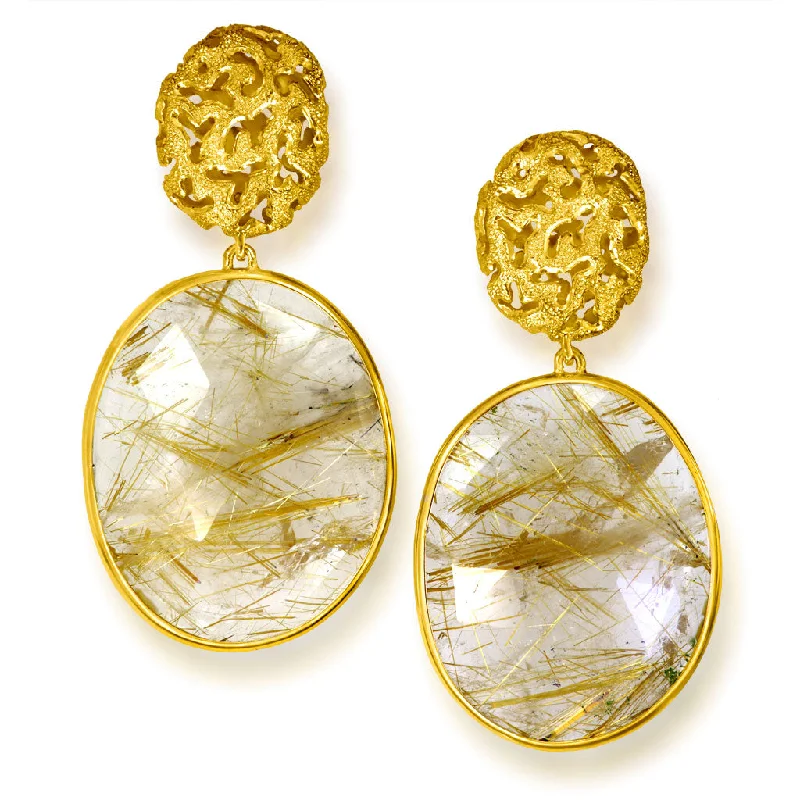 Gold Moneta Drop Earrings with Rutilated Quartz