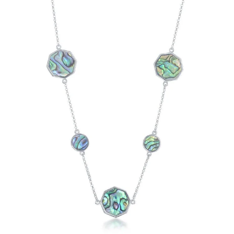 Sterling Silver Round and Hexagon Necklace - Abalone