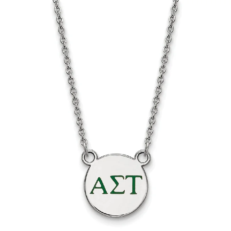 Sterling Silver Alpha Sigma Tau Small Green Enamel Greek Necklace