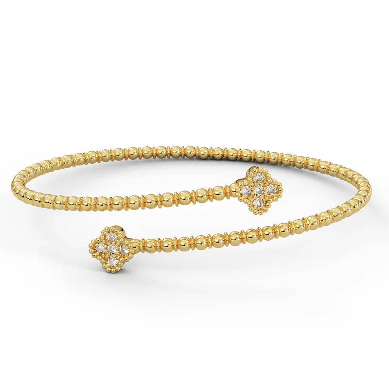 Beaded Flexible Bangle with Diamond Accent in Clover Styling