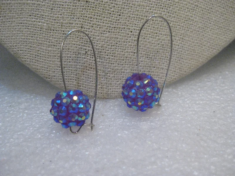 Raspberry Aurora Borealis Pierced Earrings, Beaded on Long Wire, 1.5" Long