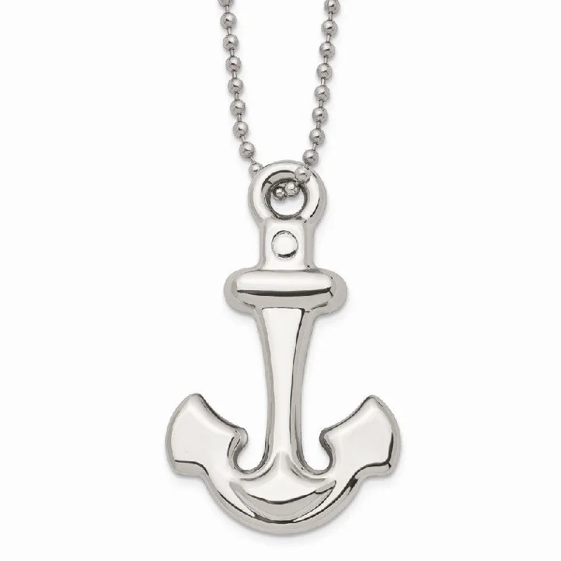 Stainless Steel Polished Anchor Mariner Cross Necklace