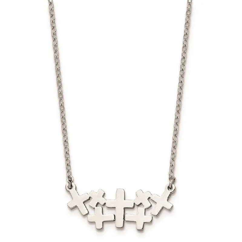 Stainless Steel Brushed and Polished Multi Cross Necklace