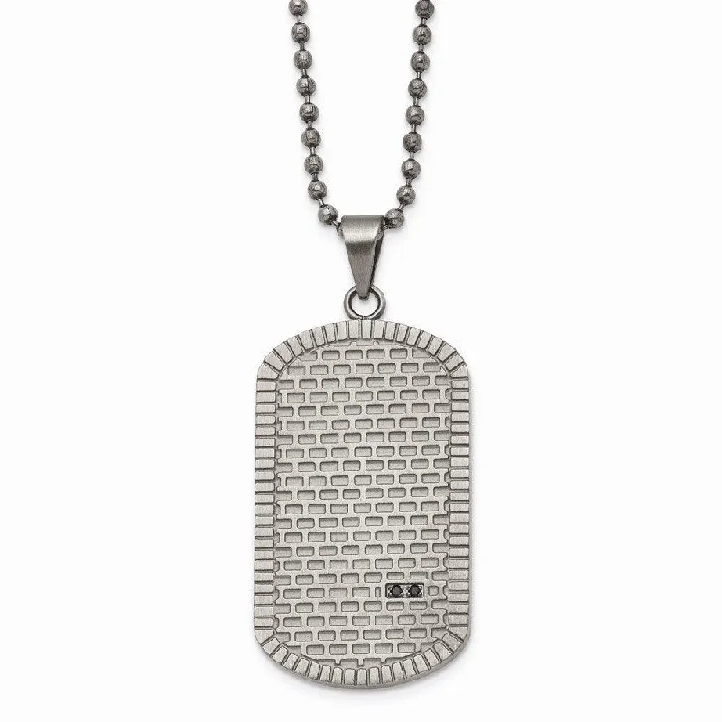 Stainless Steel Antiqued Polished and Brushed CZ Necklace