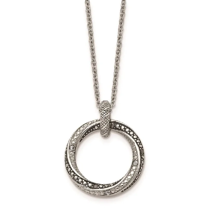 Stainless Steel Black/Clear CZ Antiqued Circle Necklace