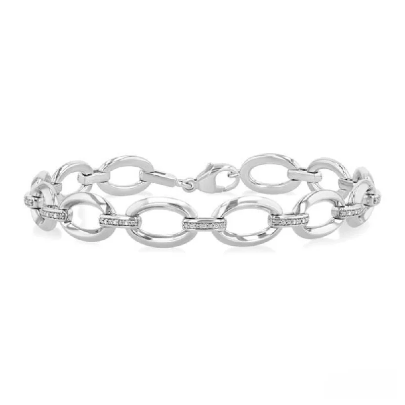 1/10 Ctw Oval Shape D-Link Round Cut Diamond Bracelet in Sterling Silver