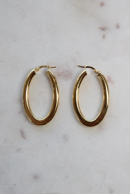 18k Long Oval Hoops