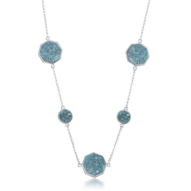 Sterling Silver Round and Hexagon Necklace- Turquoise