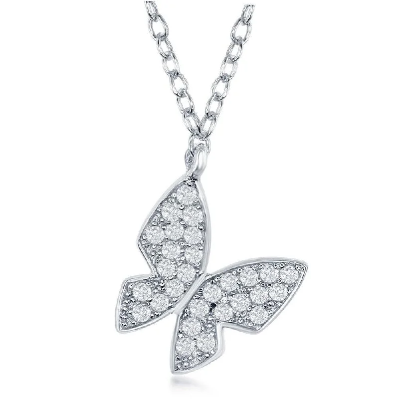 Sterling Silver Small CZ Butterfly Necklace