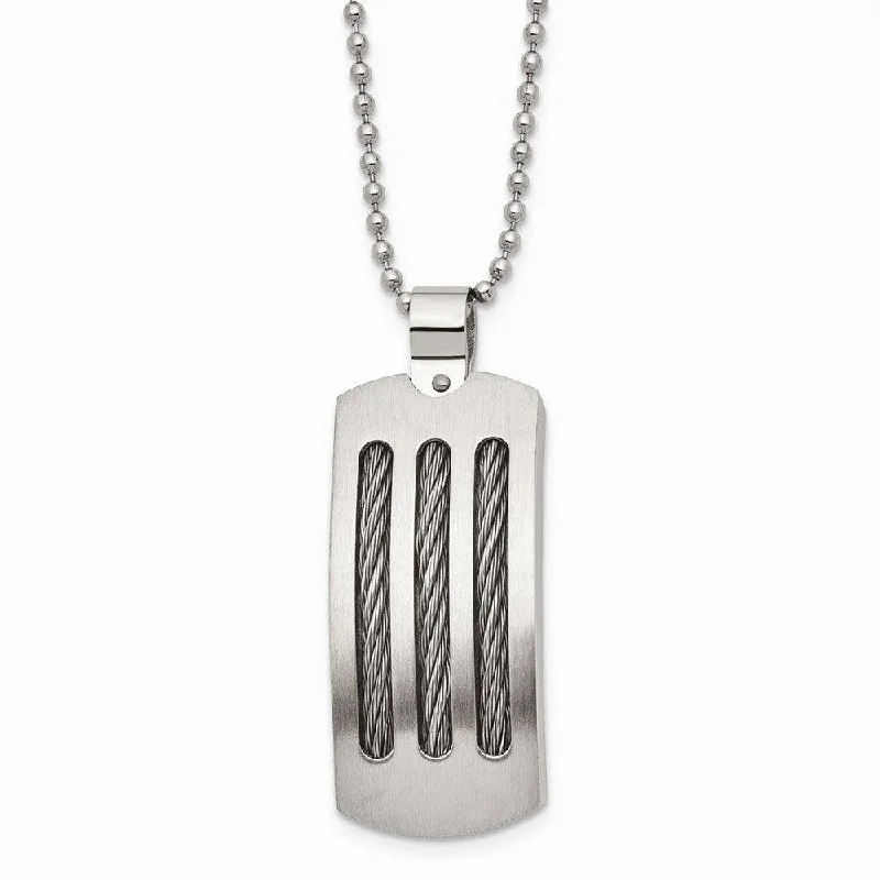 Stainless Steel Brushed and Polished Curved with Cable Necklace