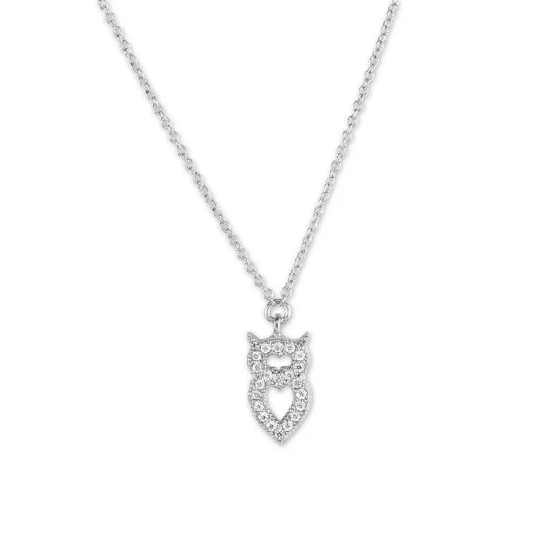 Sterling Silver Small Micro Pave Owl Necklace