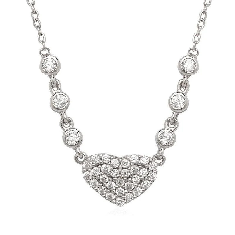 Sterling Silver CZ Heart with Bezel Set Necklace