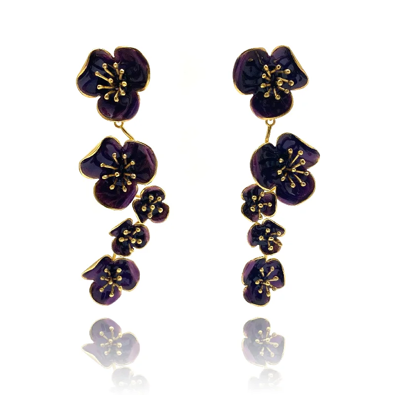 Purple Five Flower Post Earrings