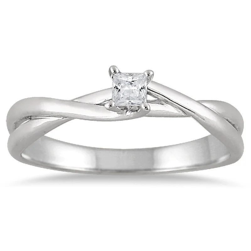 Marquee 1/10 Carat Princess Diamond Solitaire Braided Ring in 10K White Gold